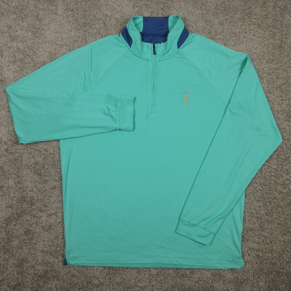 Johnnie-O Sweater Mens Medium Green The Player Championship 1/4 Zip Lightweight